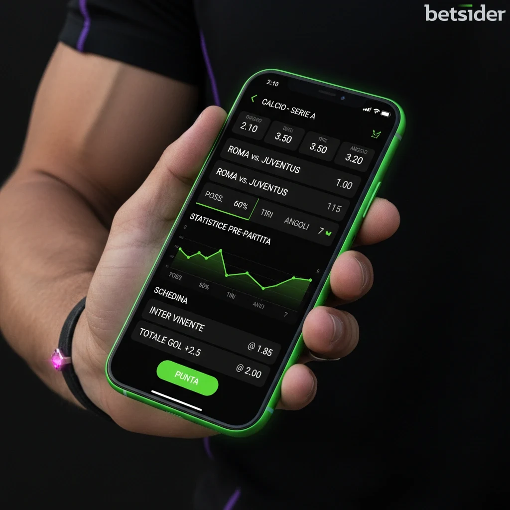 Sezione scommesse dell'app Betsider che mostra le quote live per il calcio.
