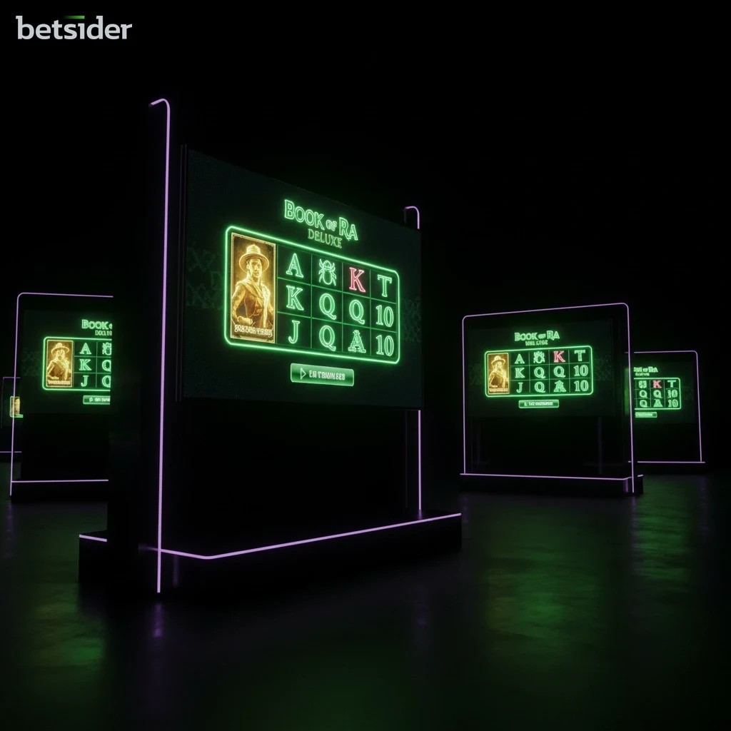 Schermata della slot machine Book of Ra Deluxe con simboli a tema egizio sui rulli.