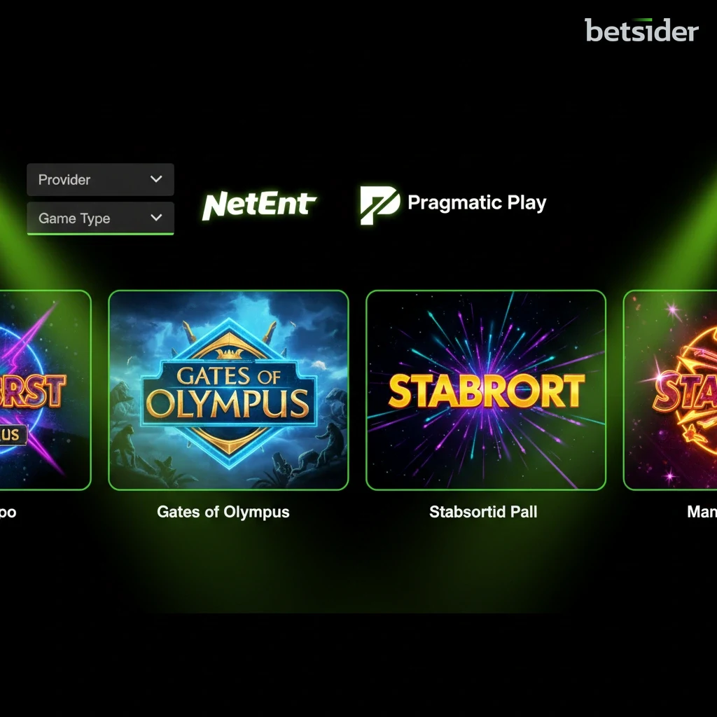 Schermata della lobby dei giochi del casinò Betsider con filtri per fornitori