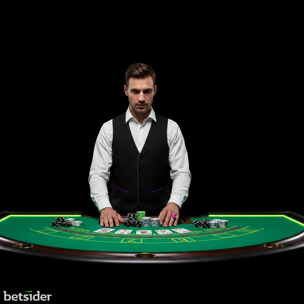 Dealer professionista a un tavolo di blackjack in un casinò live.