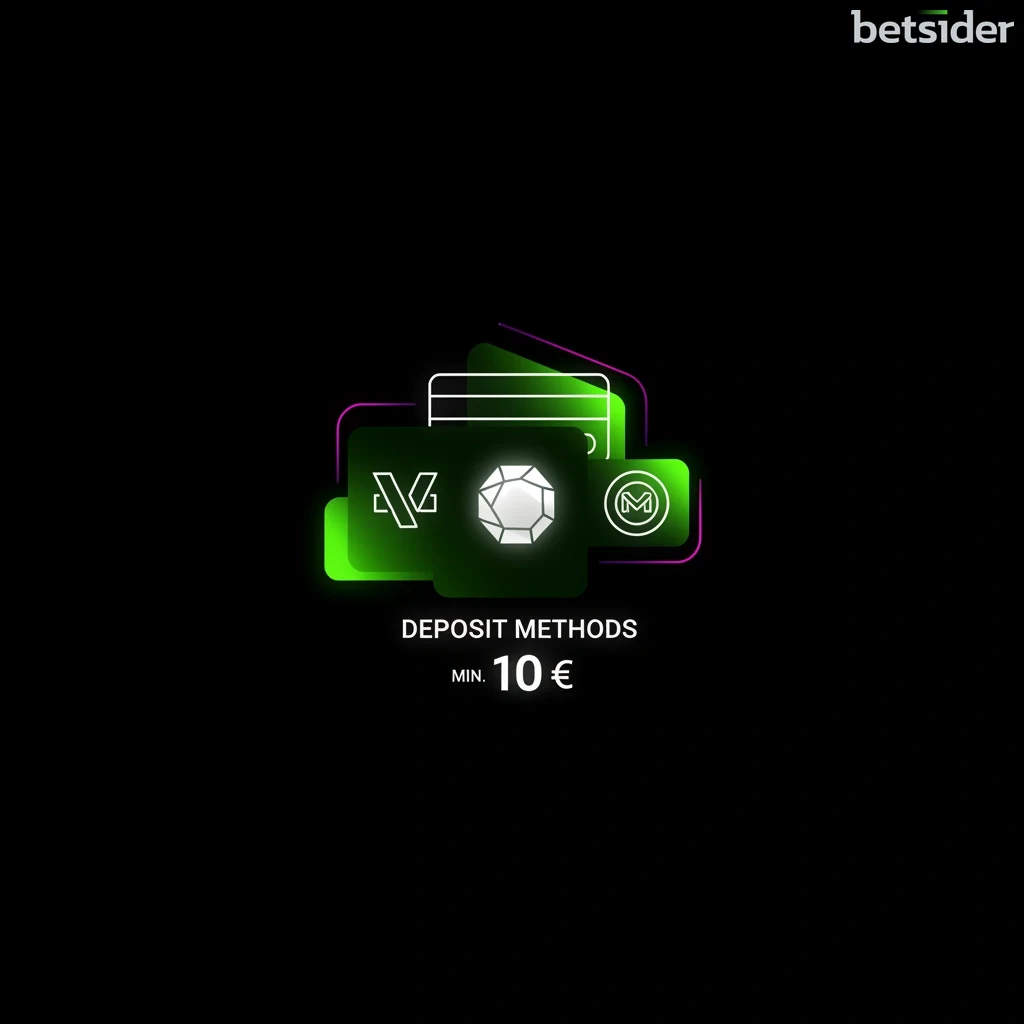 Schermata della cassa di Betsider che mostra le opzioni di deposito come carte di credito e portafogli elettronici.