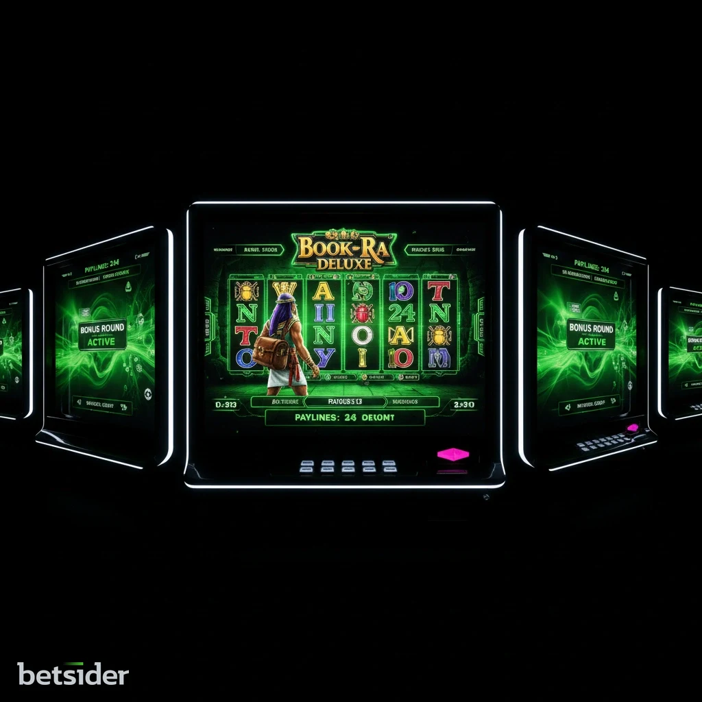 Schermata di una video slot a tema avventura egiziana, che mostra rulli con simboli come scarabei e faraoni.
